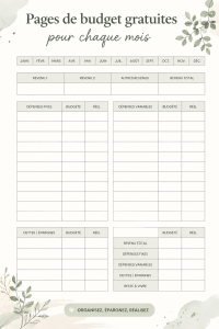 Des pages de planification budgétaire colorées avec des sections claires et dynamiques.