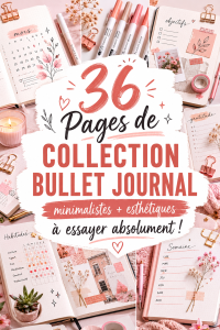 Un bullet journal ouvert avec des pages minimalistes colorées et esthétiques.