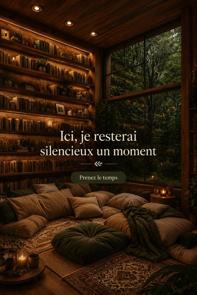 Un moment de détente dans un environnement calme et apaisant, symbolisant le silence.