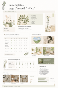 Capture d'écran d'une page d'accueil personnalisée sur Notion, illustrant un design accueillant et organisé.