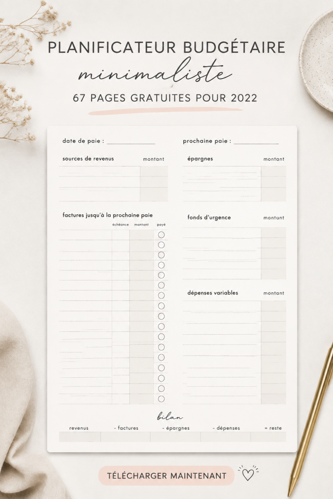 Planificateur de budget minimaliste gratuit sur fond pastel
