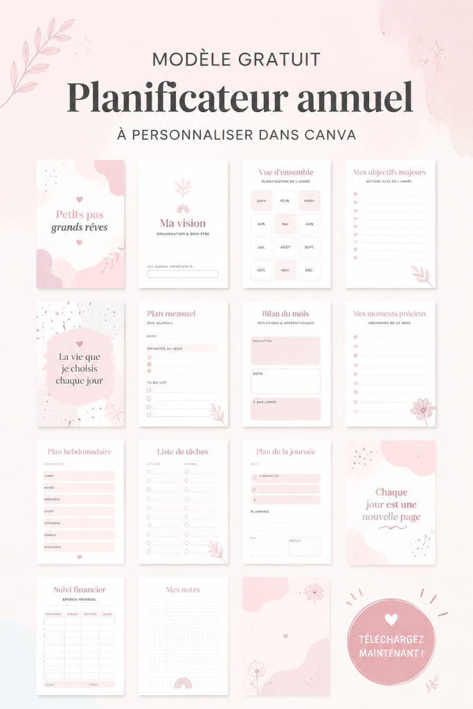 Modèle de planner annuel personnalisable sur Canva