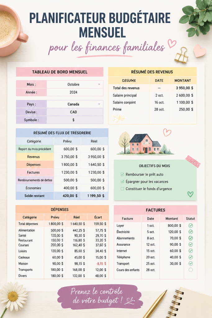 Image d'un planner communautaire pour le mois, illustrant une gestion financière familiale efficace.