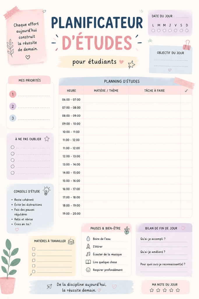 Planner d'étude esthétique sur un bureau organisé