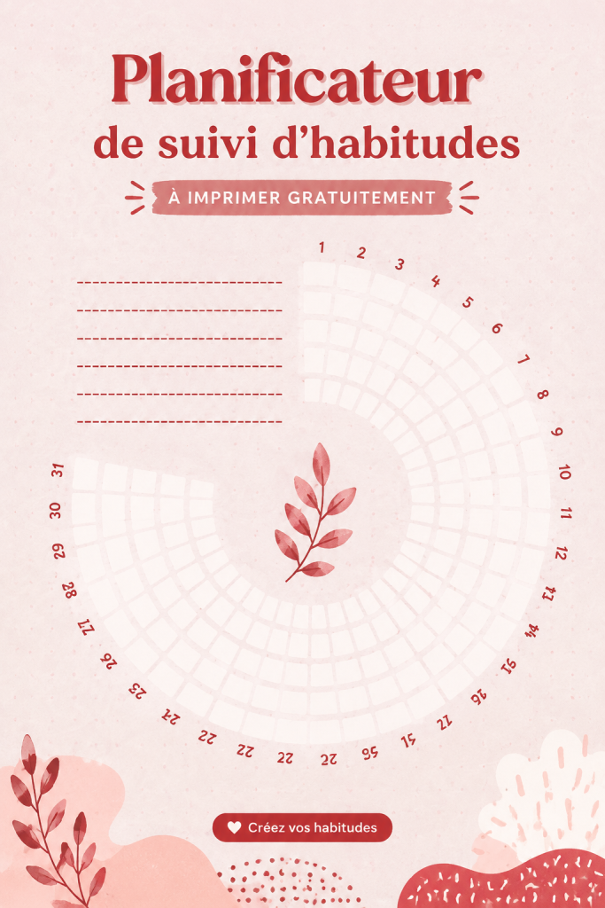 Un planner esthétique avec des motifs fleuris et des sections pour le suivi des habitudes.
