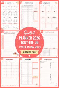 Un planner imprimable posé sur un bureau avec des stylos colorés.