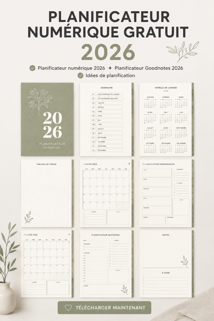 Une vue de l'interface d'un planner numérique gratuit sur un tablet pour 2026.