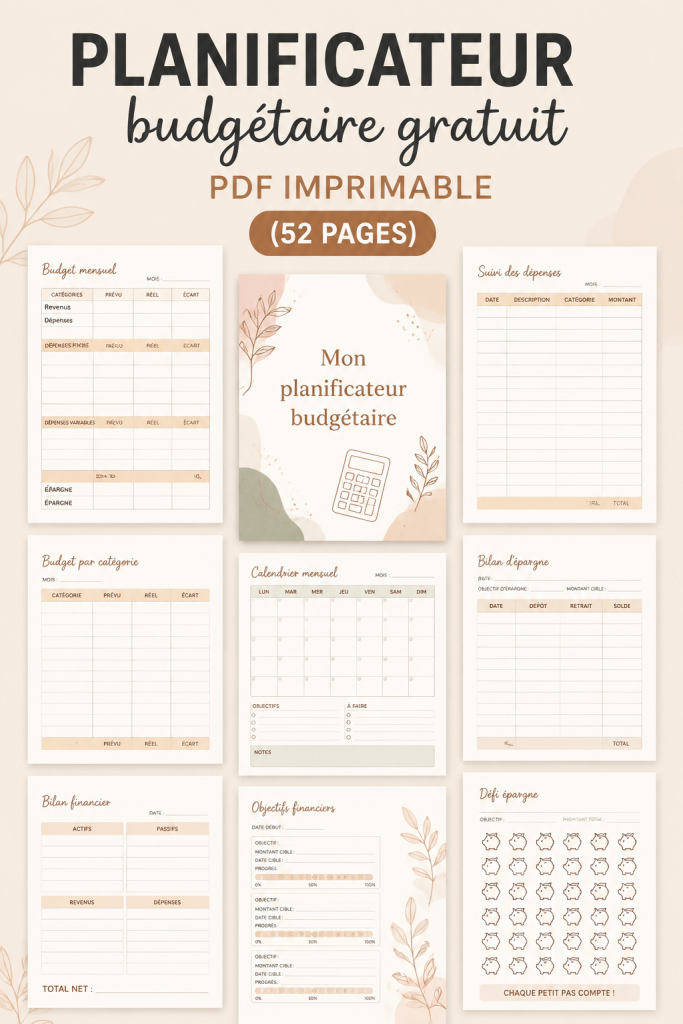 Image d'un planner budget PDF gratuit, outil de gestion financière pratique