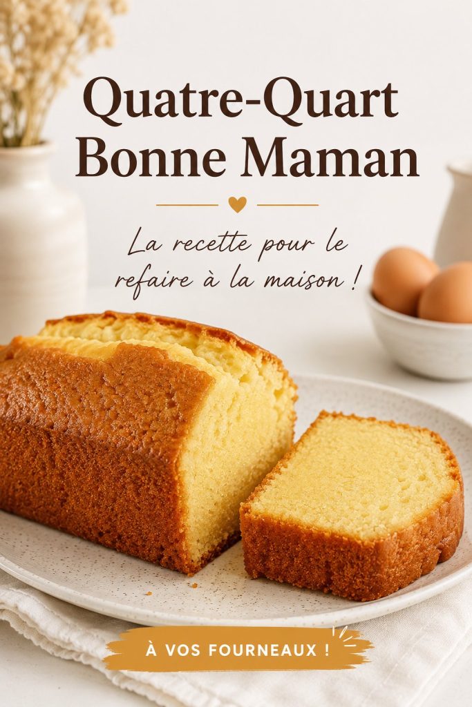 Gâteau Quatre-Quart moelleux sur une table en bois avec des fruits
