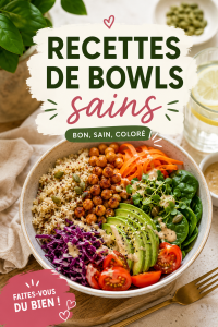 Assortiment de bowls sains colorés avec divers ingrédients santé.