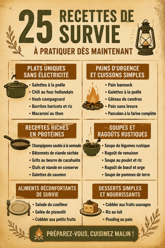 Recettes de survie à essayer et à maîtriser pour des situations imprévues.