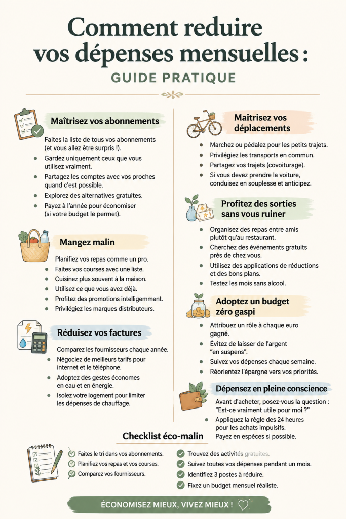 Femme souriante consultant un budget épargné à sa table de cuisine.