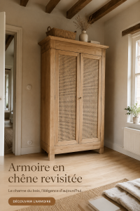 Une armoire en chêne rénovée avec des accents modernes et une peinture vintage.