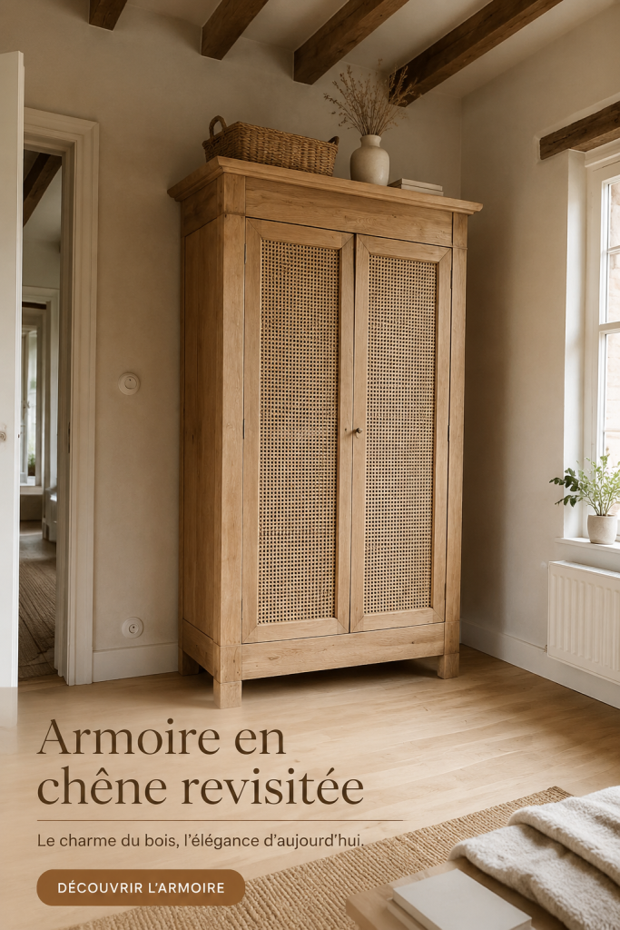 Une armoire en chêne rénovée avec des accents modernes et une peinture vintage.