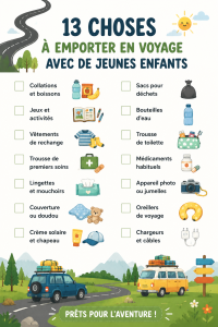 Une famille en voiture, prête pour un road trip avec des tout-petits