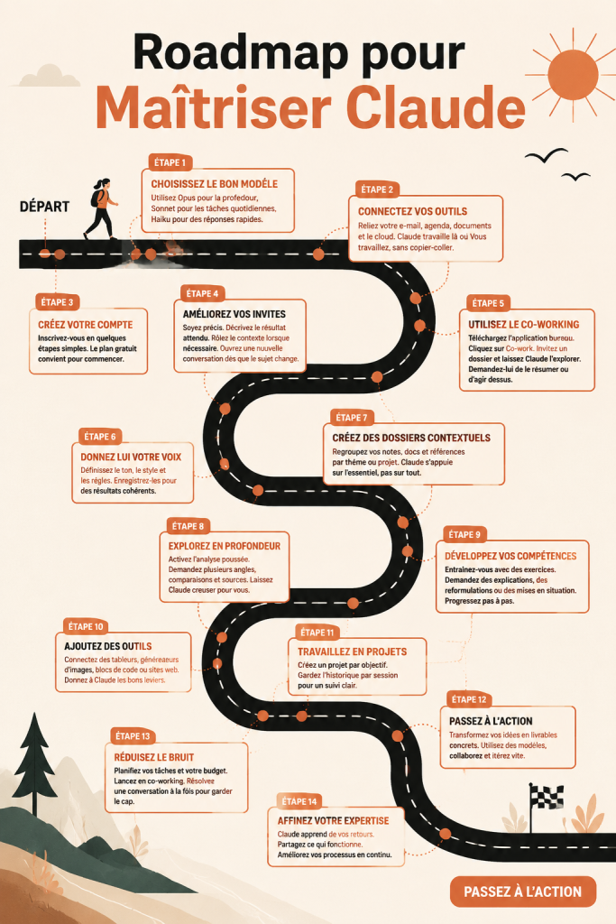 Image illustrant une roadmap pour le développement personnel et professionnel.