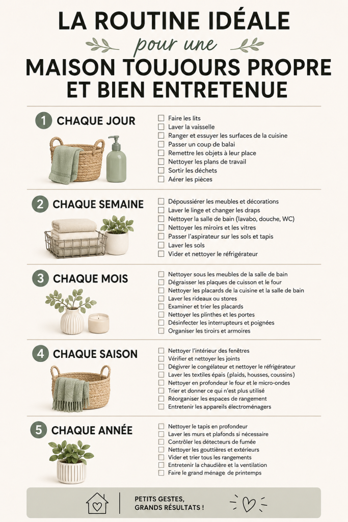 Une femme souriante nettoyant sa maison avec passion, représentant une routine d'entretien facile.