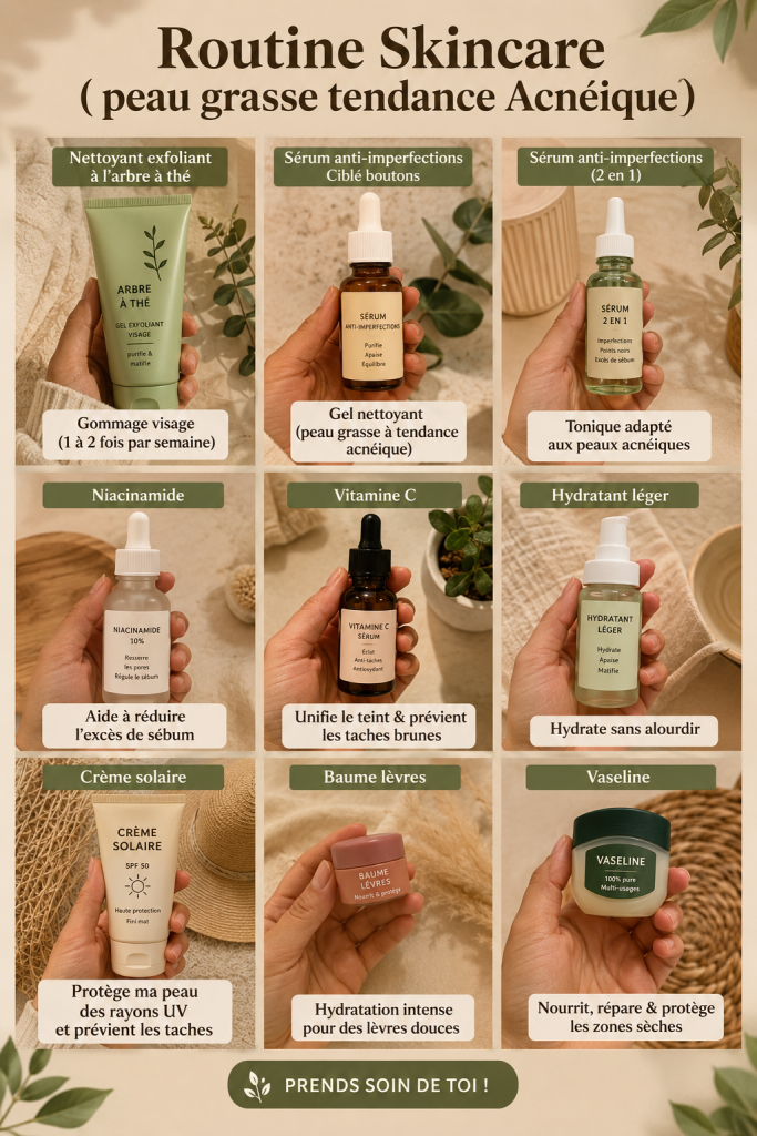 Femme appliquant des produits de soin sur son visage