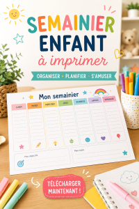 Un semainier pour enfant coloré à imprimer avec des jours de la semaine et des pictogrammes