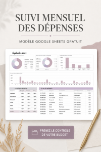 Modèle de suivi de dépenses sur Google Sheets avec des graphiques et des tableaux.