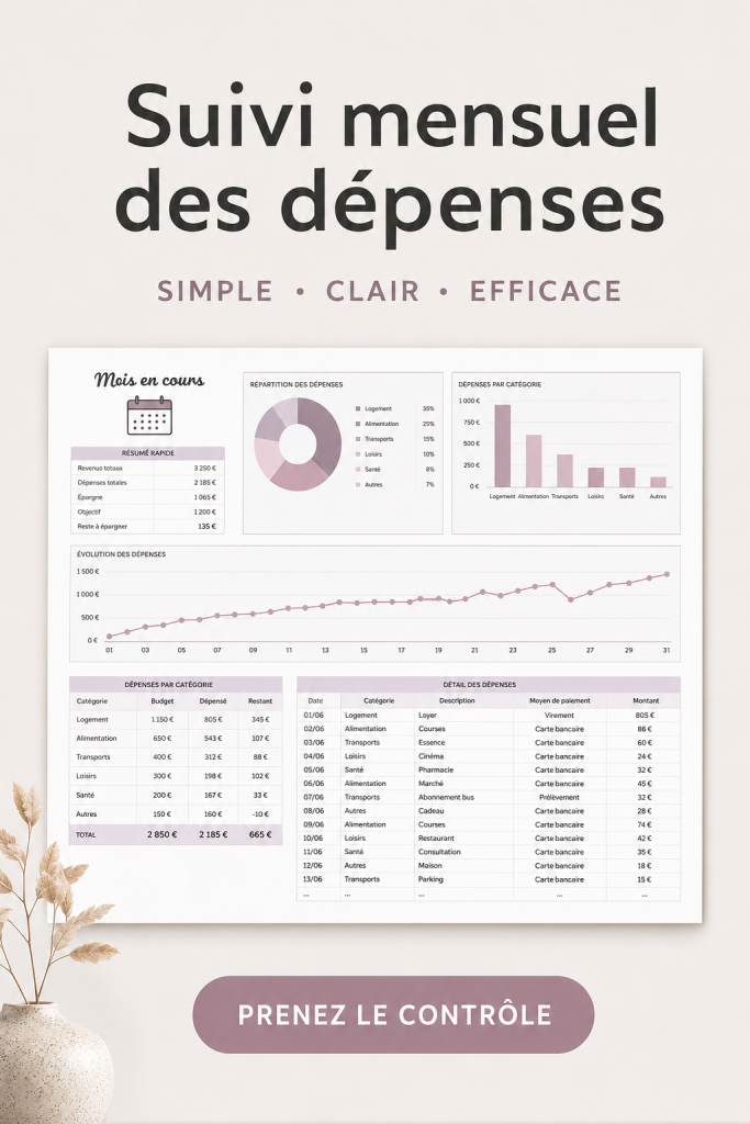 Modèle de suivi des dépenses mensuelles sur Google Sheets