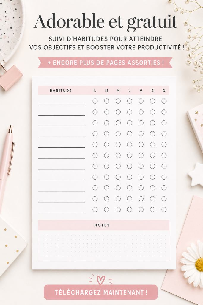 Modèle coloré de suivi d'habitudes à imprimer pour une meilleure productivité