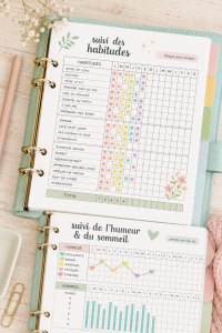 Femme utilisant un habit tracker sur une tablette pour suivre ses objectifs d'habitudes.