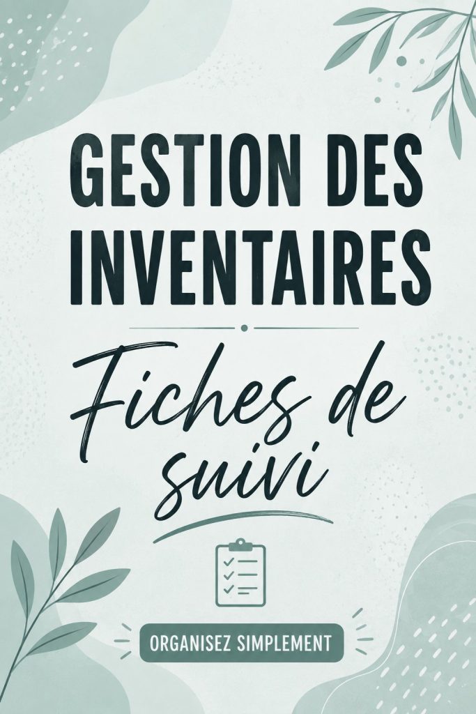 Formulaires de suivi d'inventaire sur une table avec des fournitures de bureau.