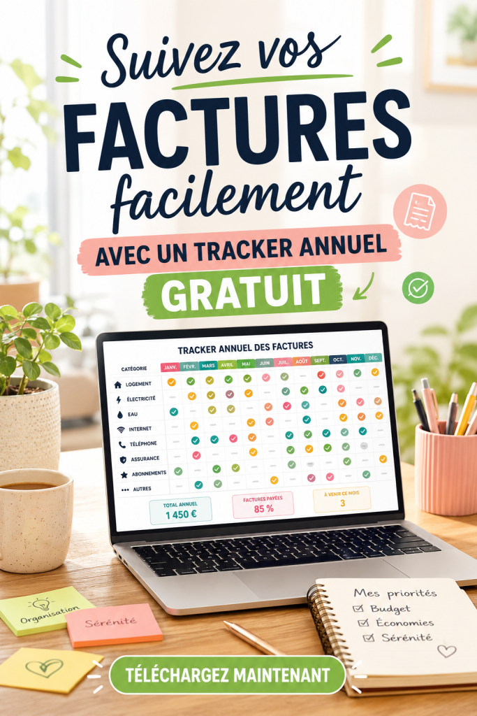 Femme utilisant un tracker de factures sur son ordinateur portable dans un cadre chaleureux.