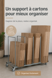 Un espace de travail organisé avec des supports en carton bien disposés.