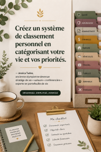Un bureau bien organisé avec des dossiers classés pour une gestion de vie efficace.