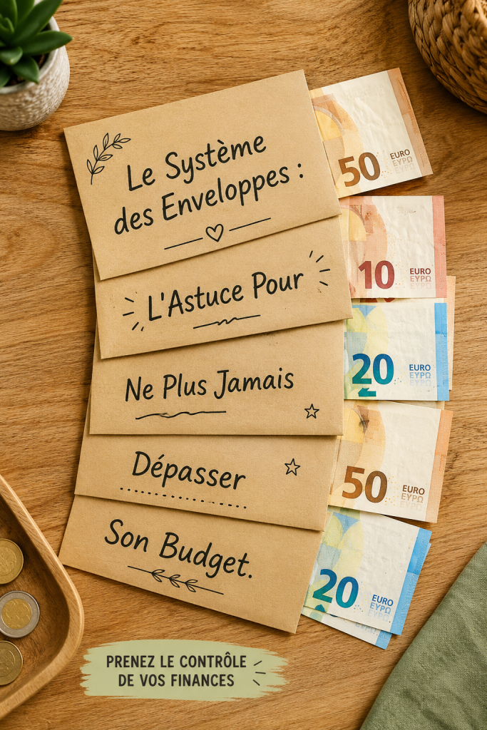 Femme souriante qui gère son budget avec des enveloppes colorées
