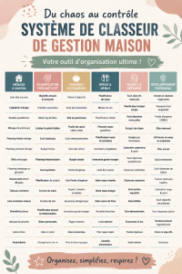 Un classeur de gestion ouvert avec des onglets colorés pour organiser la maison
