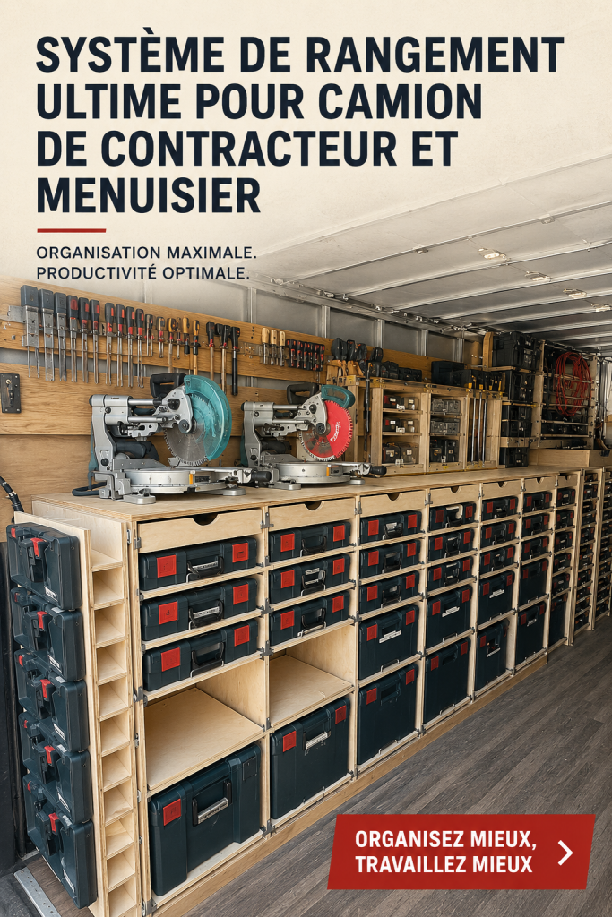 Un camion de travail avec un système de rangement optimisé et organisé.