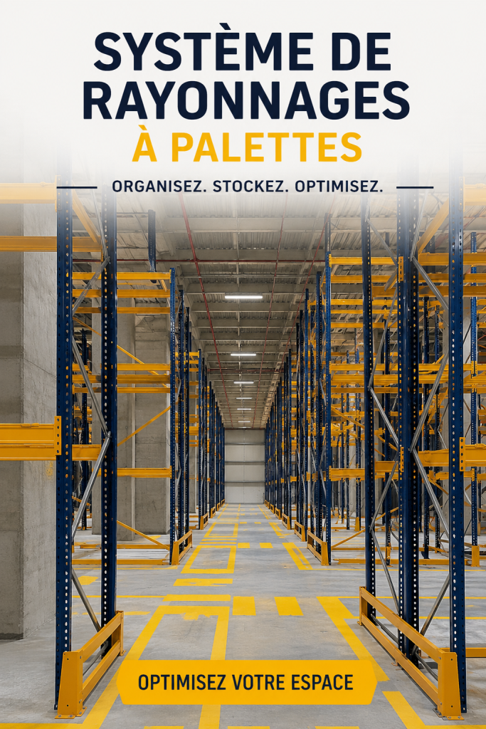 Système de rayonnage en entrepôt organisé avec des produits bien rangés