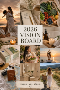 Un joli tableau de vision 2026 avec des images inspirantes et des mots motivants.