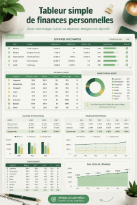 Capture d'écran d'un tableau de gestion des finances personnelles avec des colonnes pour les revenus et les dépenses.