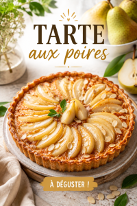 Une tarte aux poires dorée, appétissante, sortant du four.