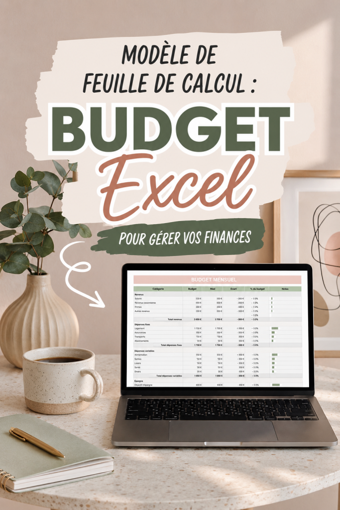 Template de budget Excel sur un ordinateur portable avec des éléments de gestion financière