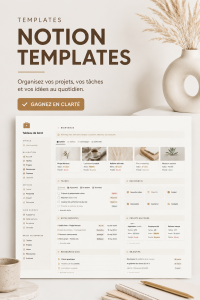 Une sélection de templates Notion colorés sur un bureau moderne