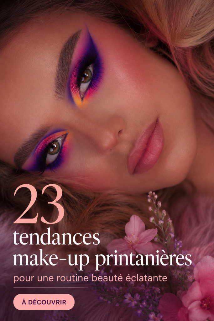 Modéle appliquant des tendances de maquillage printanier avec des couleurs douces