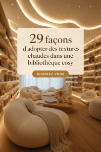 Bibliothèque cosy avec des textures chaleureuses et douces