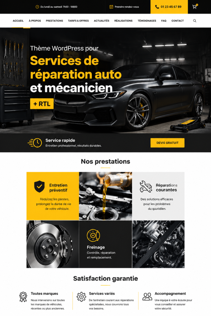 Thème WordPress pour garage automobile en affichage