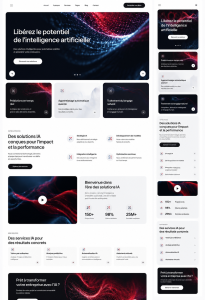 Capture d'écran du thème WordPress Neuros montrant un design moderne pour une agence AI.