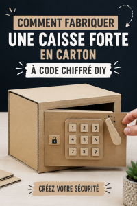 Tirelire en carton à combinaison artisanale sur une table de travail