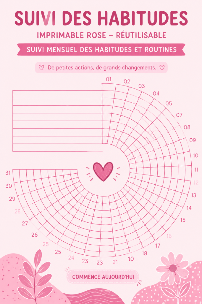 Un exemple de tracker d'habitudes coloré pour le mois