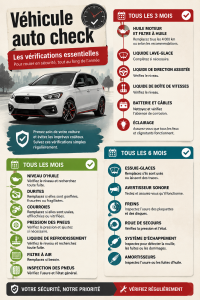 Femme vérifiant l'état de son véhicule sur le parking.