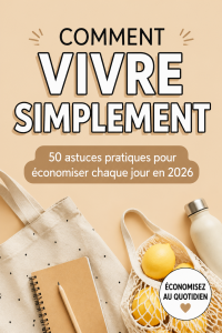 Une femme souriante gérant son budget avec un carnet et des factures, représentant la vie frugale.