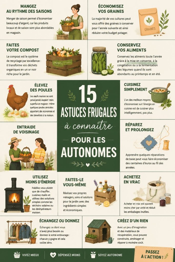 Visuel d'un jardin économique et productif mettant en avant des légumes frais cultivés soi-même.