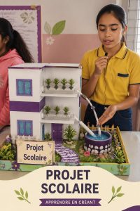 Un système d'agriculture hydroponique installé dans une classe avec des plantes en pleine croissance.